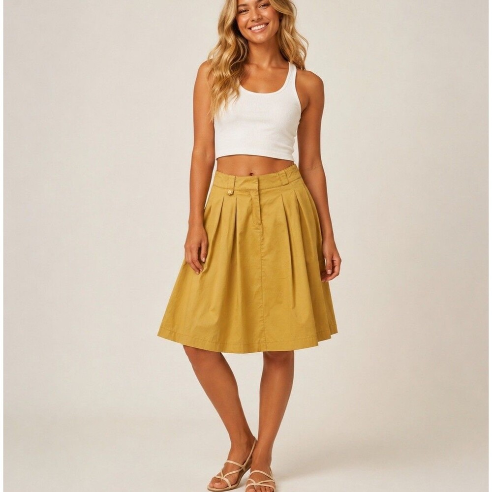 NWT BDG Urban Outfitters Fern Pleated Midi Skirt S Khaki Cotton A-Line